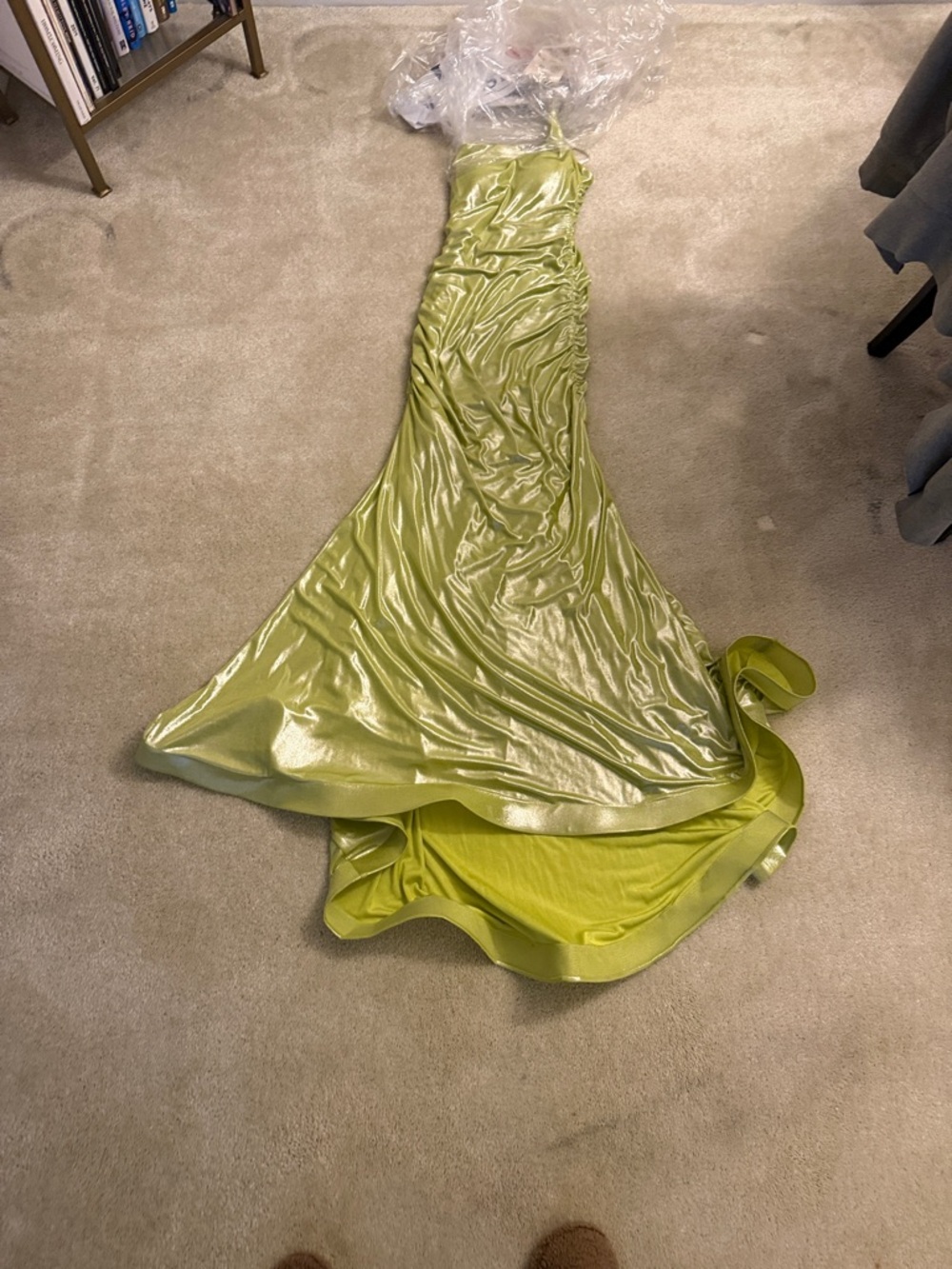 Lime Green Satin Evening Gown